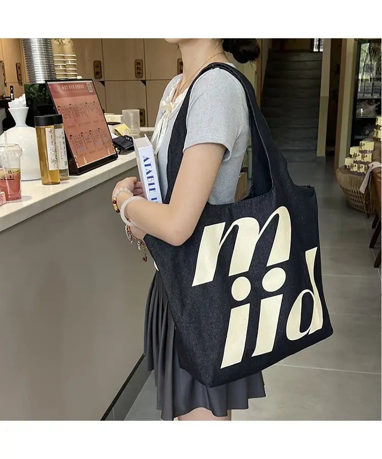 Double-Sided Printed Korean Ins Denim Vest Bag Large Letter Tote — feature 2