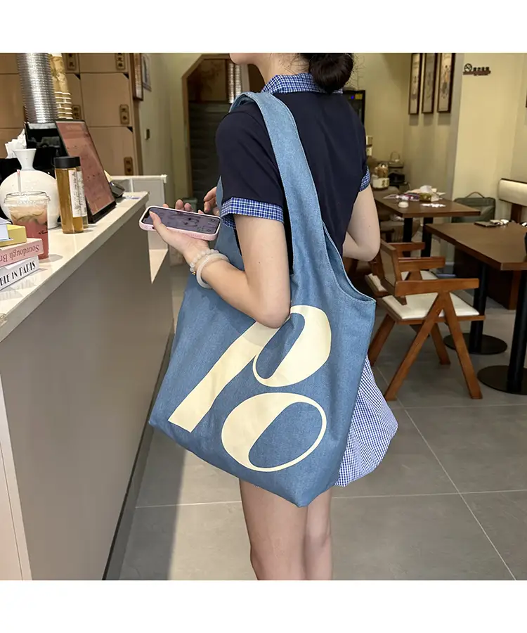 Double-Sided Printed Korean Ins Denim Vest Bag Large Letter Tote — feature 21