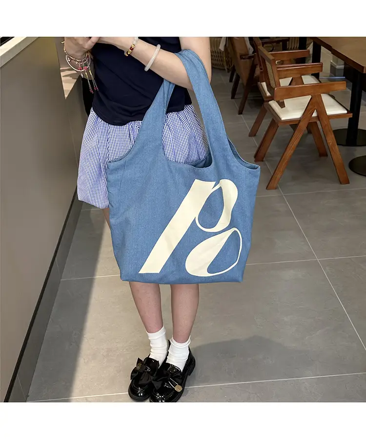 Double-Sided Printed Korean Ins Denim Vest Bag Large Letter Tote — feature 22