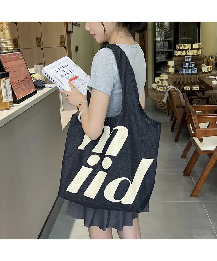 Double-Sided Printed Korean Ins Denim Vest Bag Large Letter Tote — feature 3
