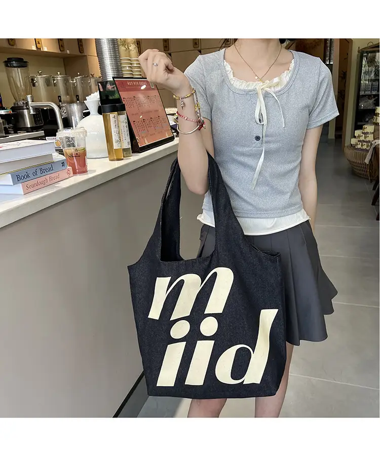 Double-Sided Printed Korean Ins Denim Vest Bag Large Letter Tote — feature 7