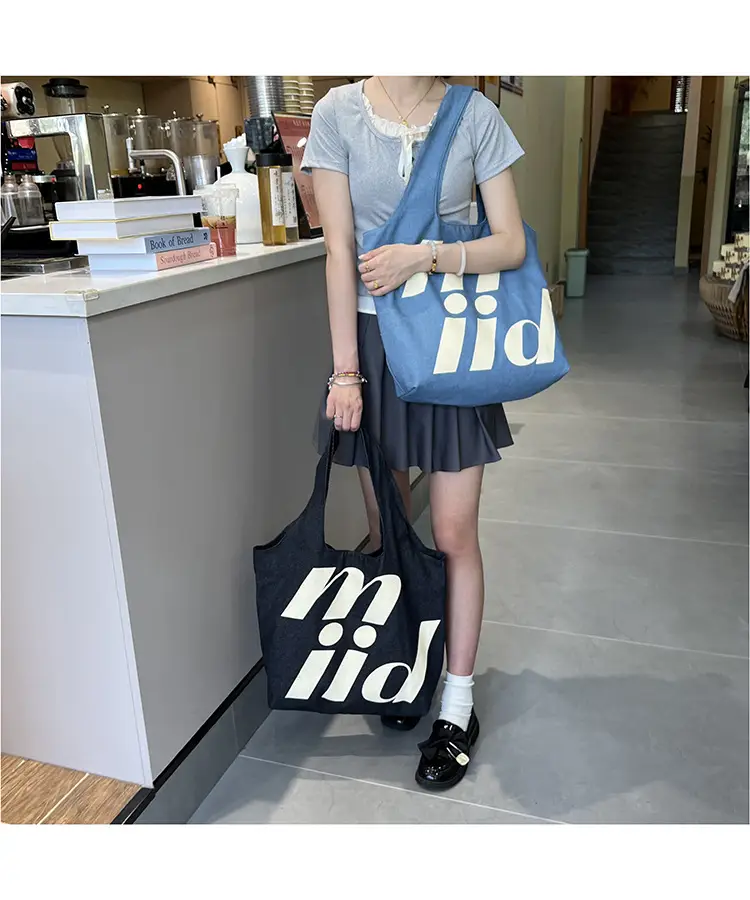 Double-Sided Printed Korean Ins Denim Vest Bag Large Letter Tote — feature 8