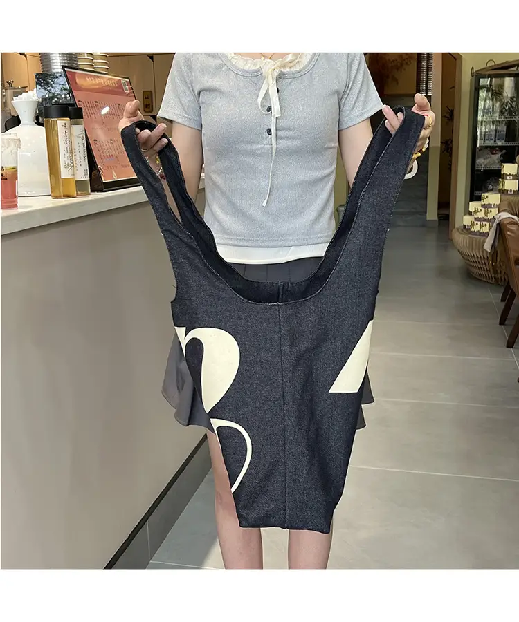 Double-Sided Printed Korean Ins Denim Vest Bag Large Letter Tote — feature 9