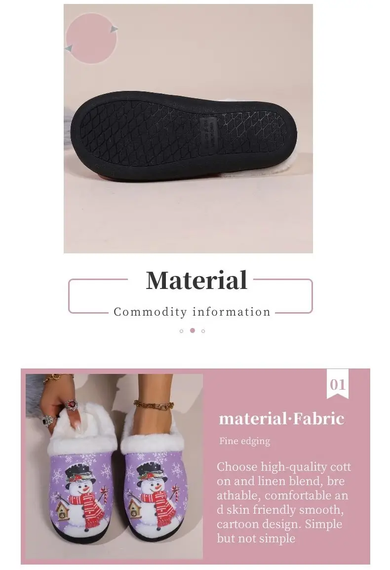 Cross-Border Spot New Cotton Slippers for Women Spring Japanese Fashion Home Wear-Resistant Slippers Cotton Shoes Cute Christmas Series — feature 11