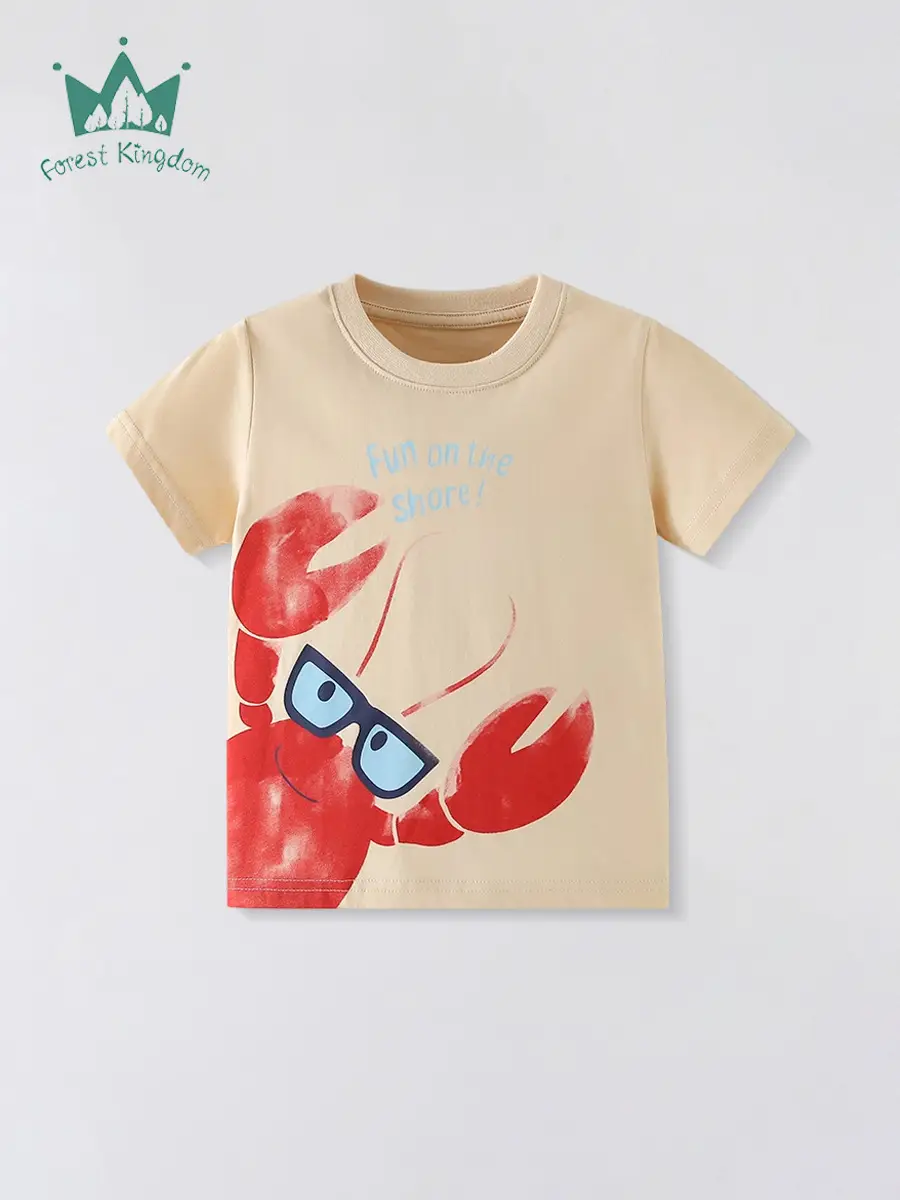2025 Boys Casual T-Shirt Pure Cotton Cartoon Lobster - Image 2