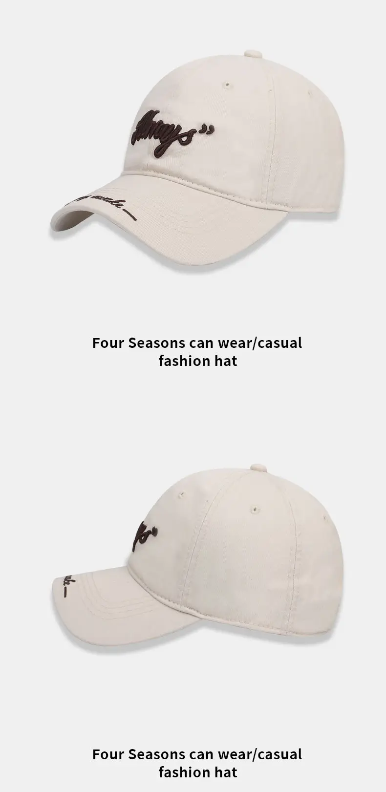 Korean Style Embroidered Baseball Cap Beige — feature 14