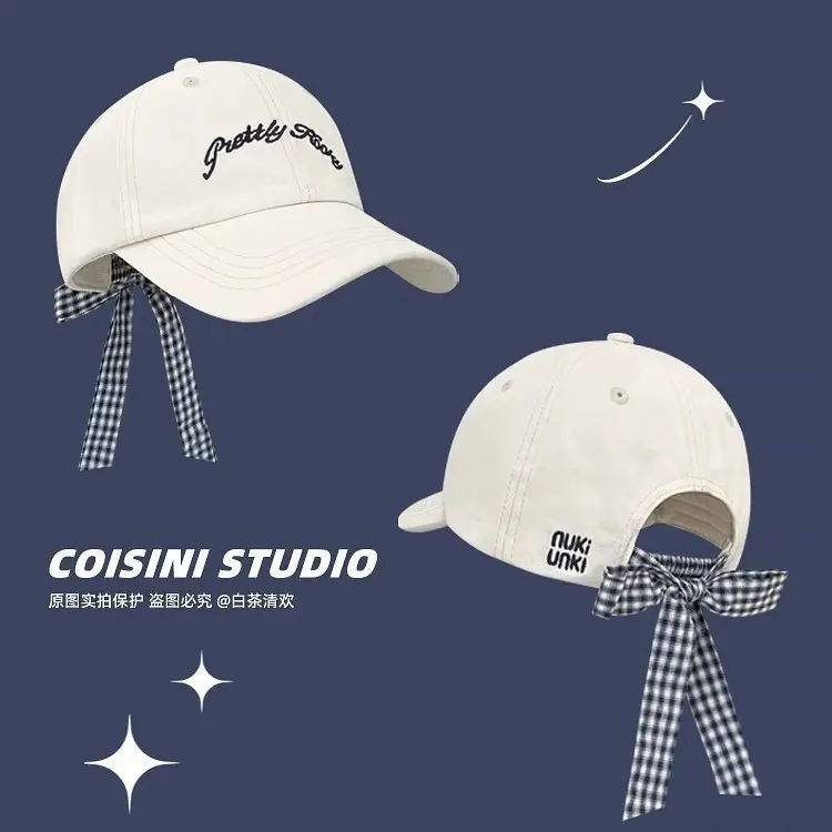 2025 Miu Plaid Bow Cap with Letter Embroidery - Image 4