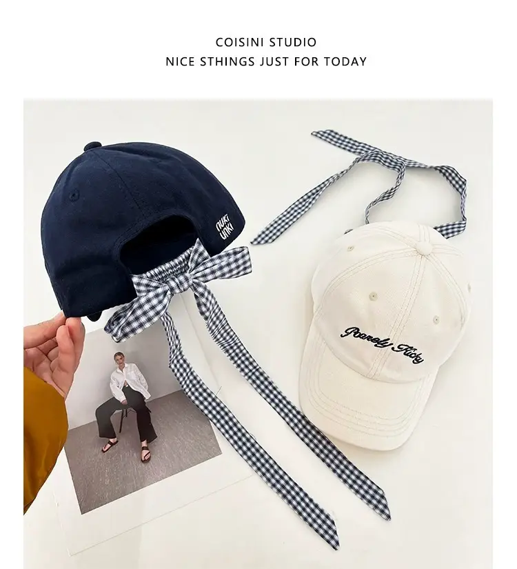 2025 Miu Plaid Bow Cap with Letter Embroidery — feature 12