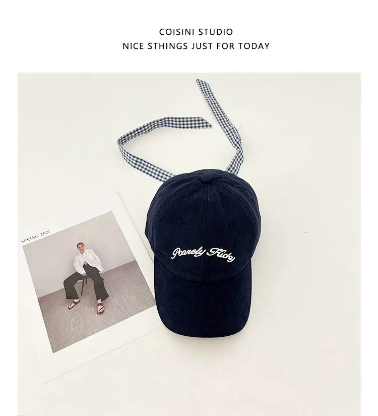 2025 Miu Plaid Bow Cap with Letter Embroidery — feature 13