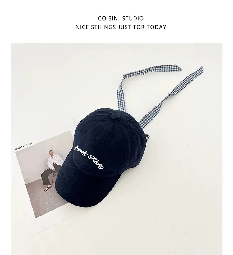 2025 Miu Plaid Bow Cap with Letter Embroidery — feature 14