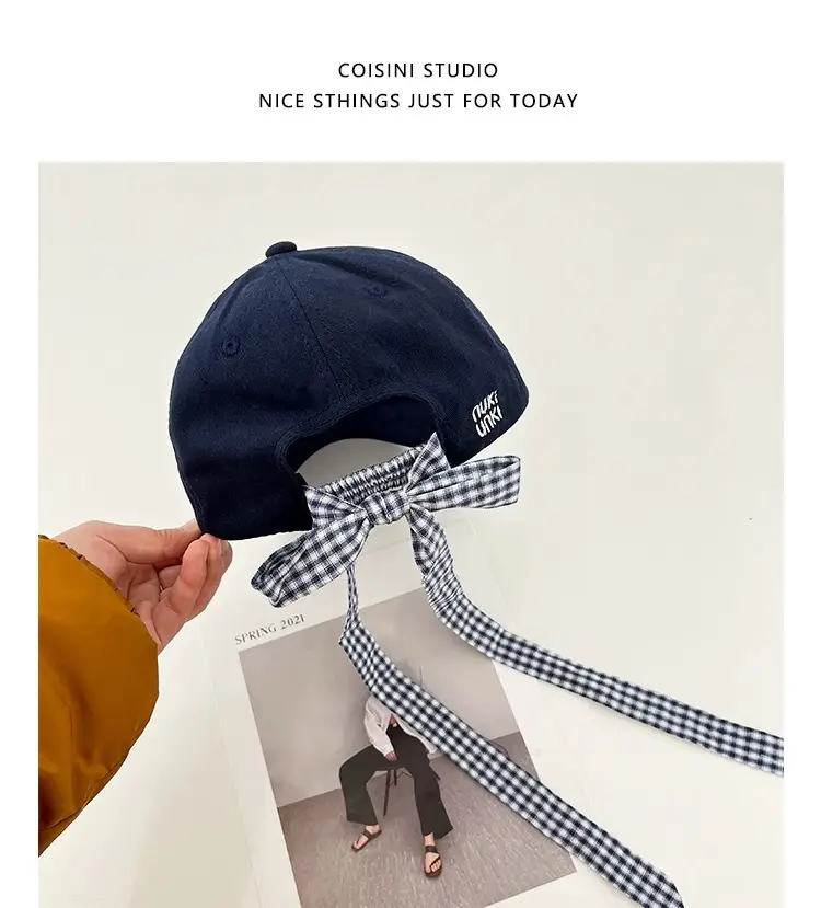 2025 Miu Plaid Bow Cap with Letter Embroidery — feature 15