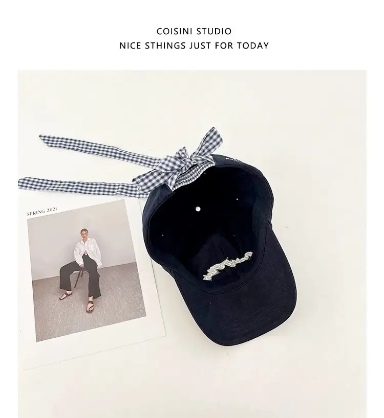 2025 Miu Plaid Bow Cap with Letter Embroidery — feature 16