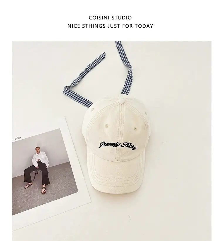 2025 Miu Plaid Bow Cap with Letter Embroidery — feature 17