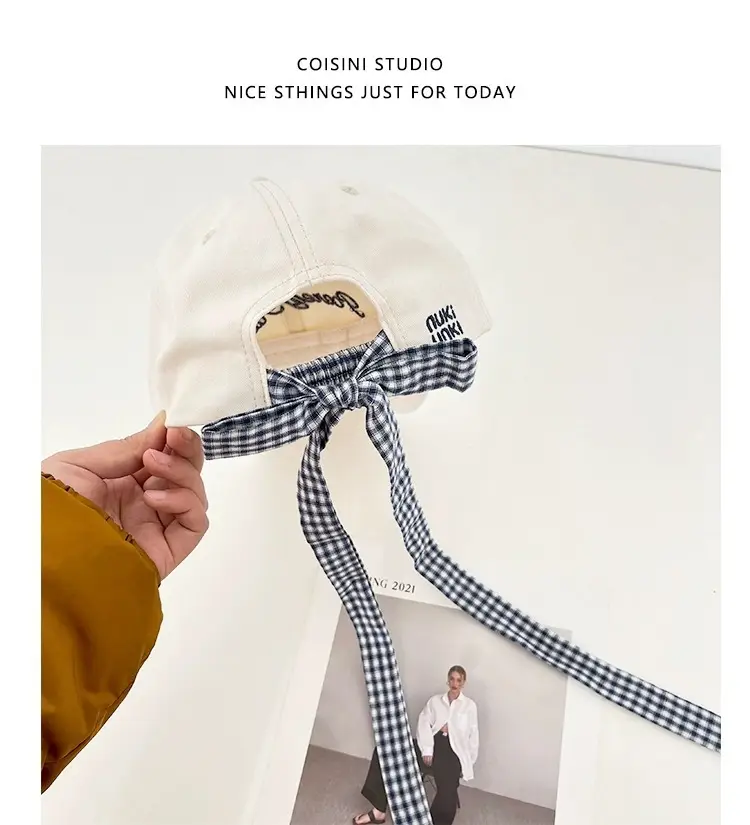 2025 Miu Plaid Bow Cap with Letter Embroidery — feature 19
