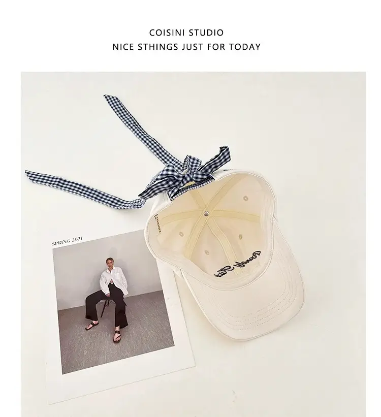 2025 Miu Plaid Bow Cap with Letter Embroidery — feature 20