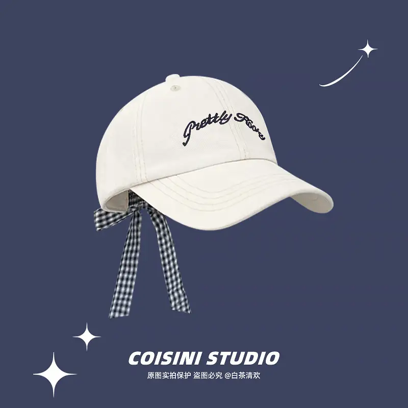 2025 Miu Plaid Bow Cap with Letter Embroidery - Image 2