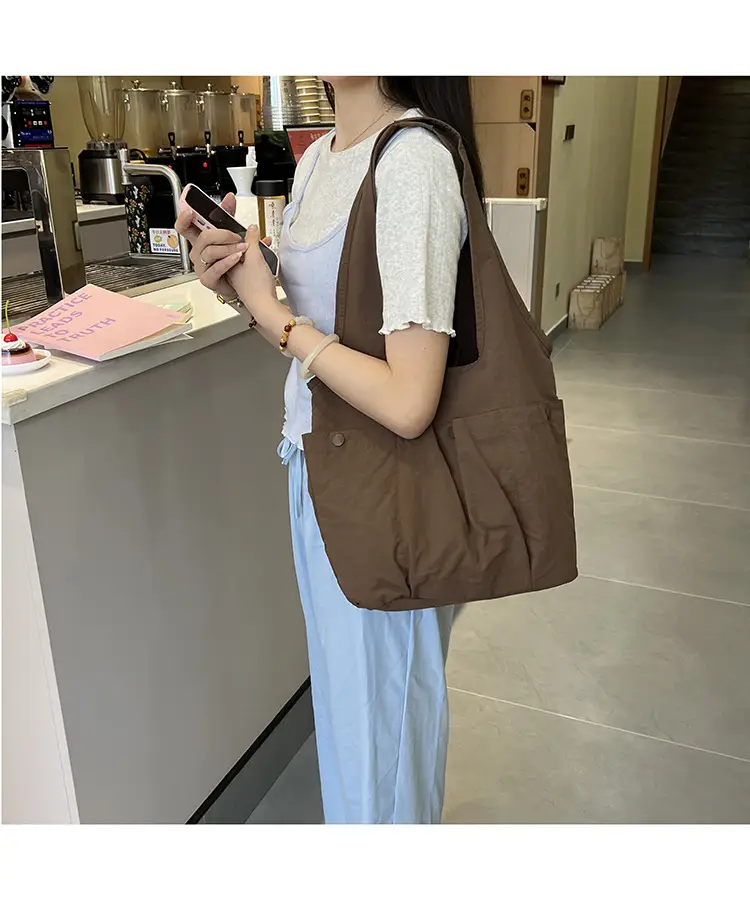 Women's Brown Textured Shoulder Tote Bag 2025 Spring New Style — feature 12