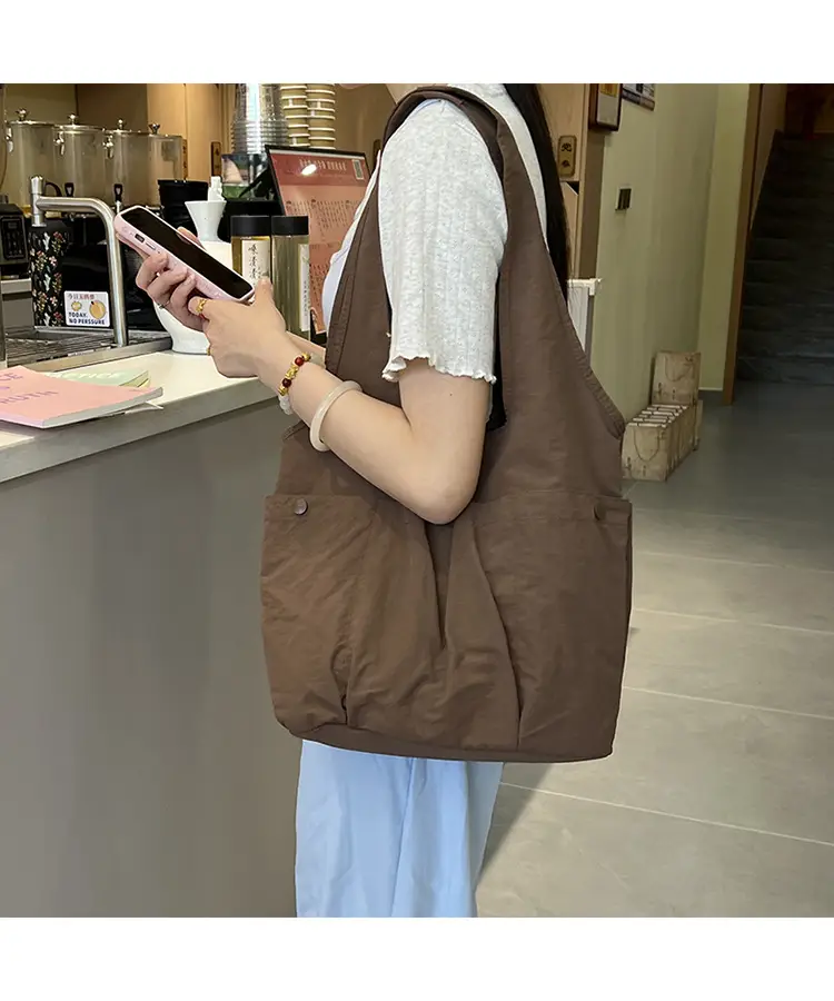 Women's Brown Textured Shoulder Tote Bag 2025 Spring New Style — feature 13