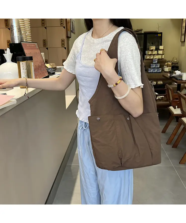 Women's Brown Textured Shoulder Tote Bag 2025 Spring New Style — feature 14