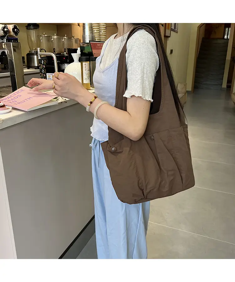 Women's Brown Textured Shoulder Tote Bag 2025 Spring New Style — feature 16