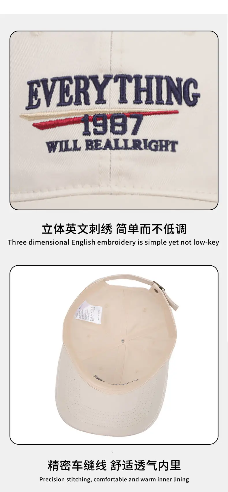 2025 New American Retro Washed Cotton Embroidered Letter Baseball Hat for Men and Women with Wide Brim and Face-Showing Duck Cap — feature 15