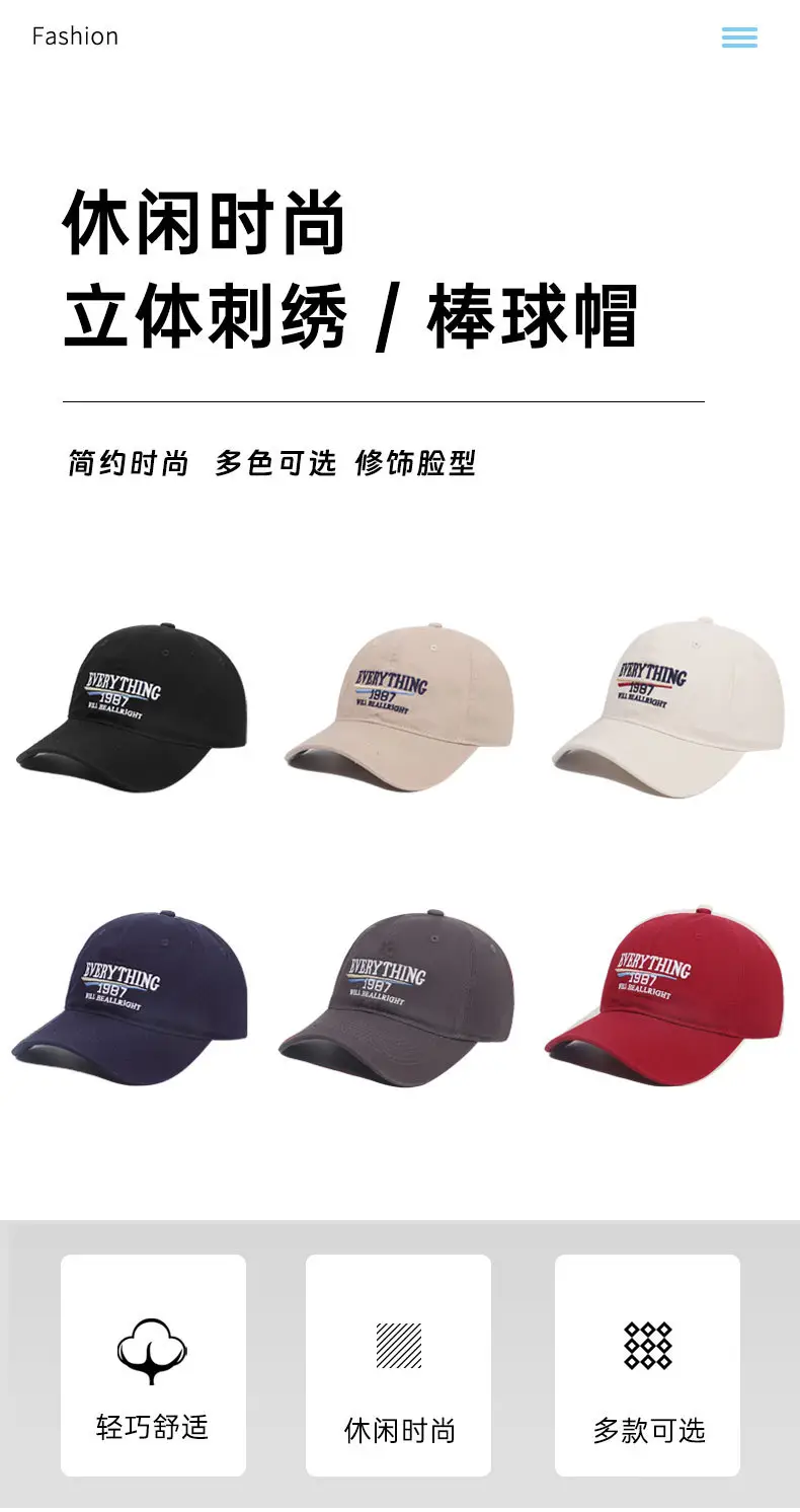 2025 New American Retro Washed Cotton Embroidered Letter Baseball Hat for Men and Women with Wide Brim and Face-Showing Duck Cap — feature 2