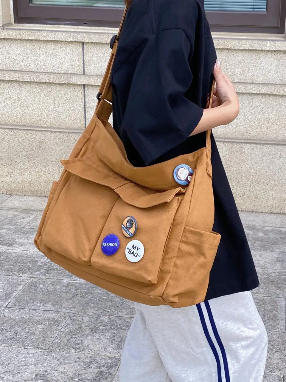 Women Canvas Crossbody Bag Navy Blue 2025 Korean Style - Image 6