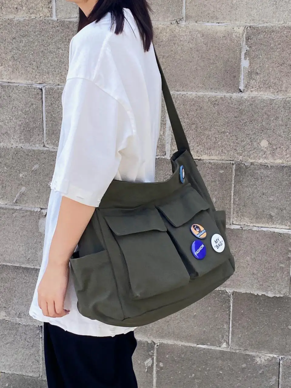 Women Canvas Crossbody Bag Navy Blue 2025 Korean Style - Image 7
