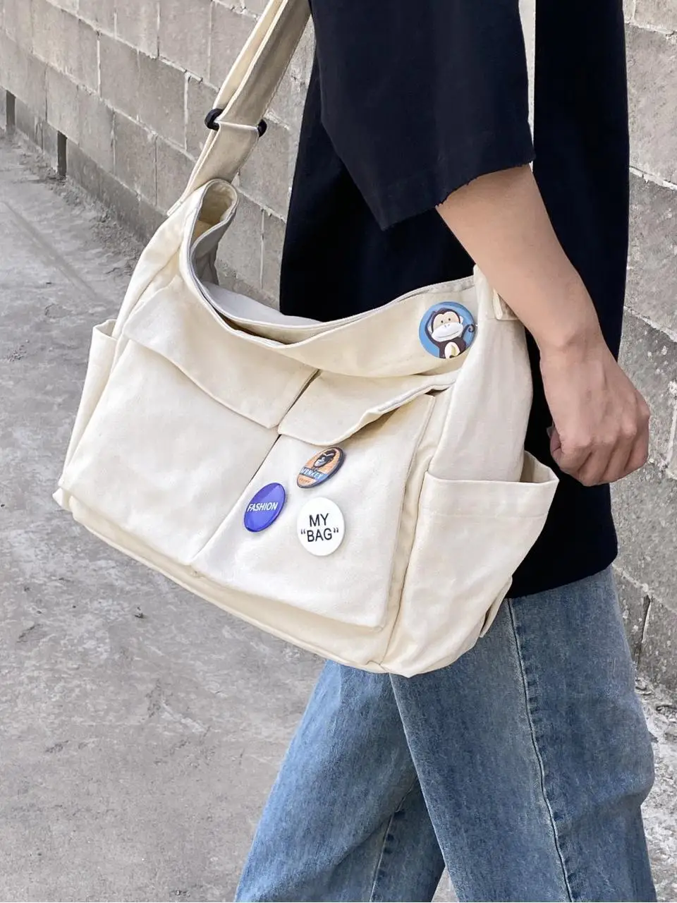 Women Canvas Crossbody Bag Navy Blue 2025 Korean Style - Image 8
