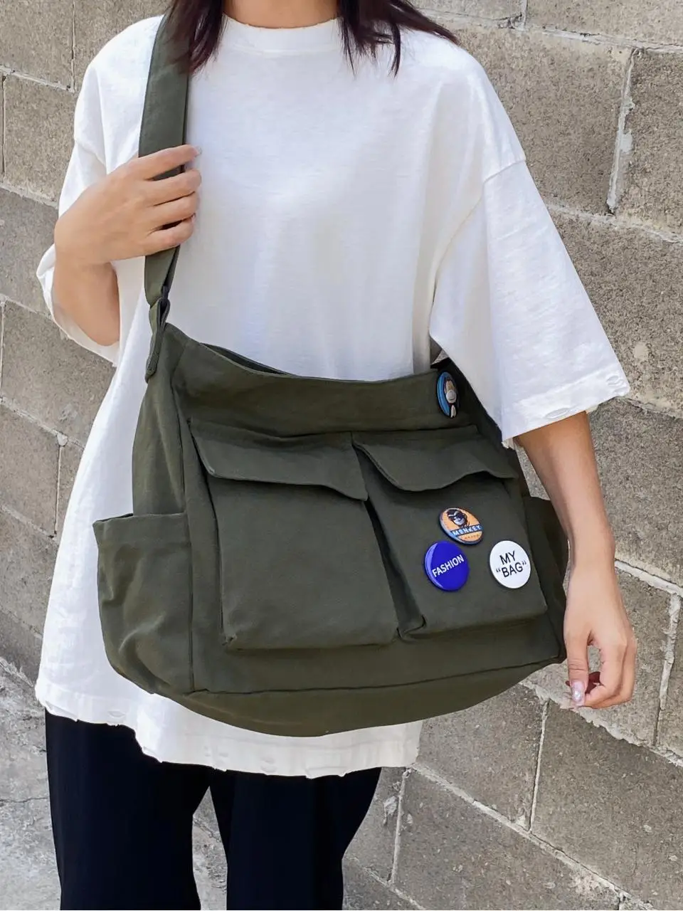 Women Canvas Crossbody Bag Navy Blue 2025 Korean Style - Image 9