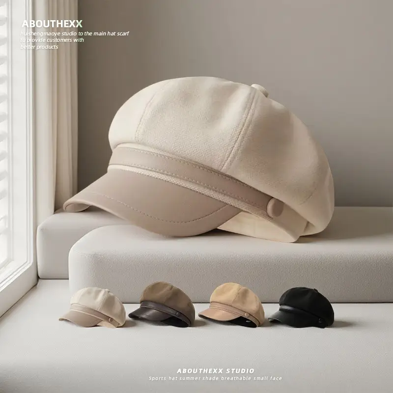 Women Woolen Newsboy Cap Large Beige Duckbill - Image 2