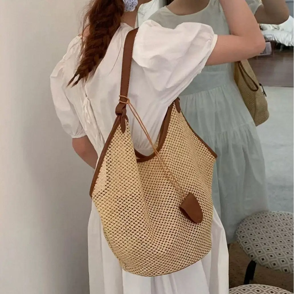 Straw Woven Shoulder Bag Lazy Style Summer Tote - Image 2