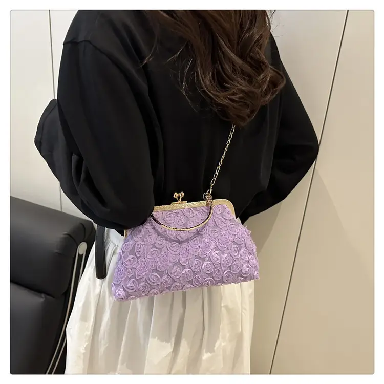 White Rose Embroidered Crossbody Bag with Gold Chain — feature 21
