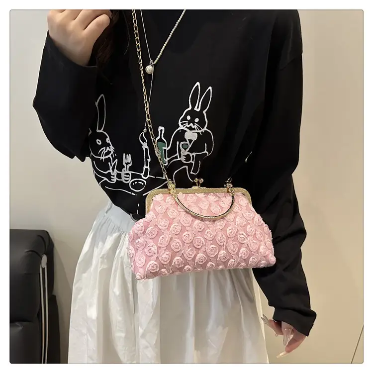 White Rose Embroidered Crossbody Bag with Gold Chain — feature 22