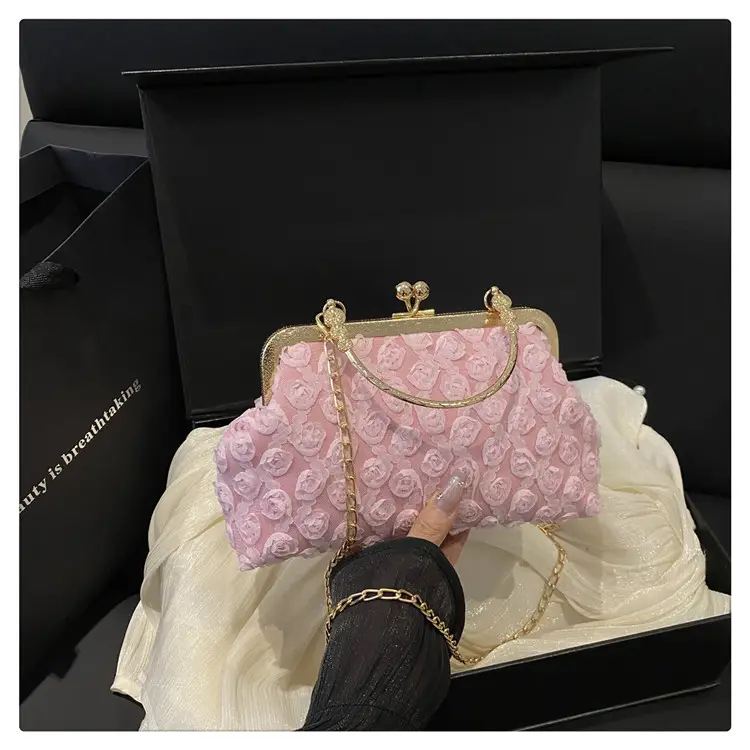 White Rose Embroidered Crossbody Bag with Gold Chain — feature 27
