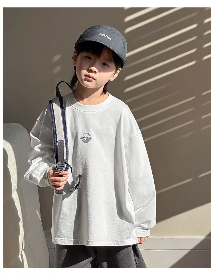 Boy's Pure Cotton Long Sleeve T-Shirt White Plaid Pants — feature 18
