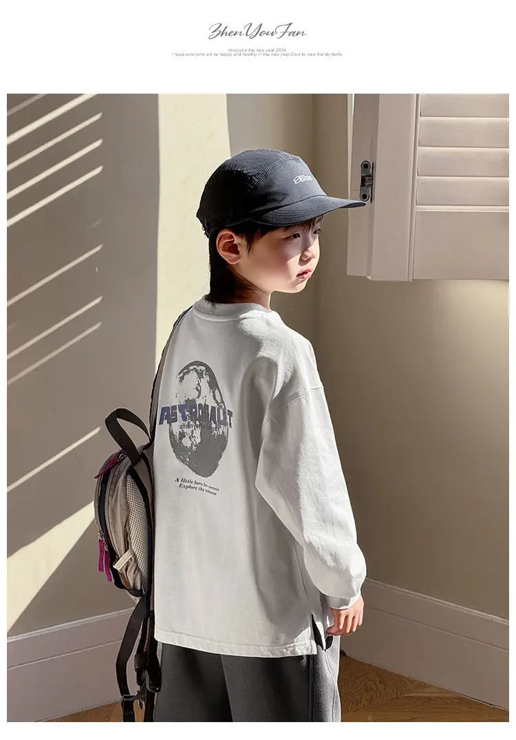 Boy's Pure Cotton Long Sleeve T-Shirt White Plaid Pants — feature 19