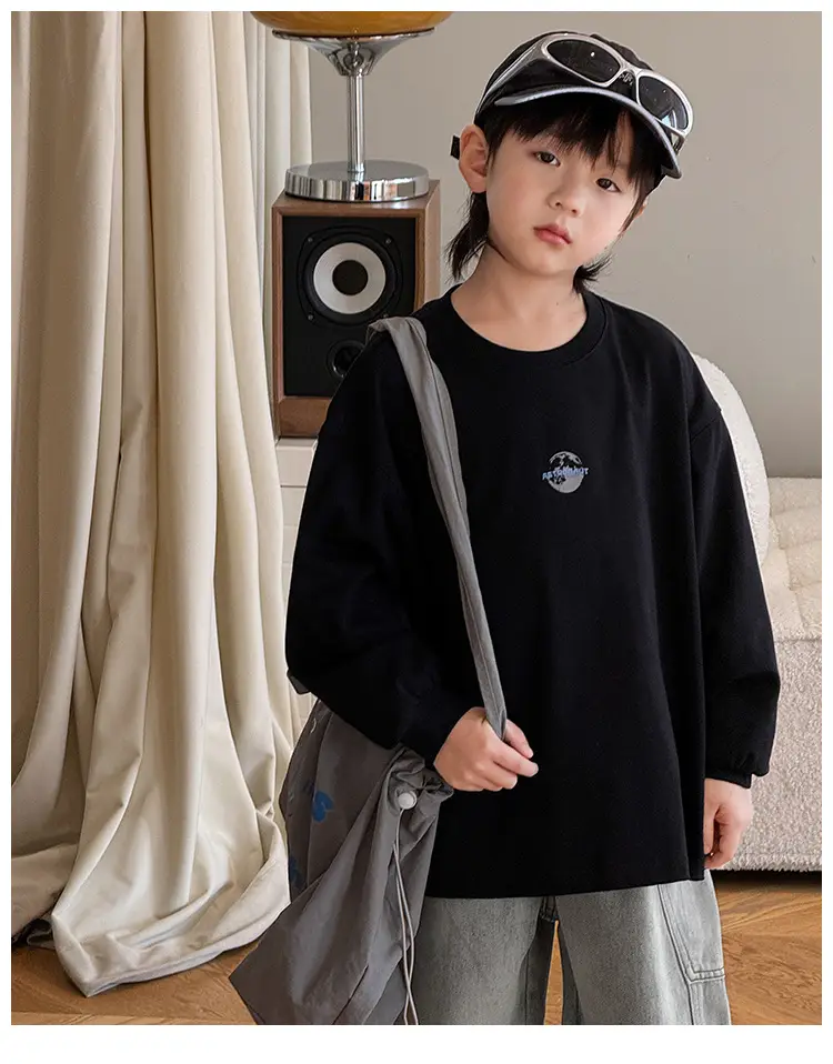 Boy's Pure Cotton Long Sleeve T-Shirt White Plaid Pants — feature 30
