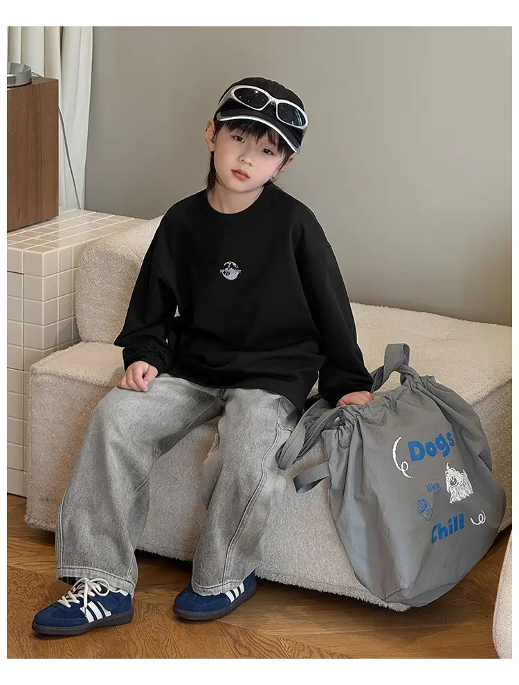 Boy's Pure Cotton Long Sleeve T-Shirt White Plaid Pants — feature 35