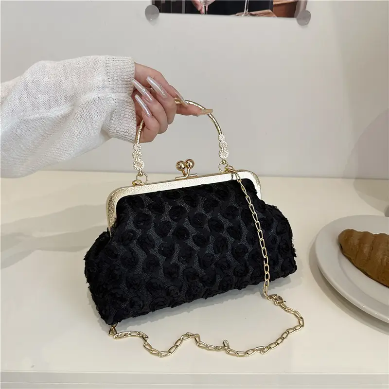 Black Pearl Chain Shoulder Bag for Women