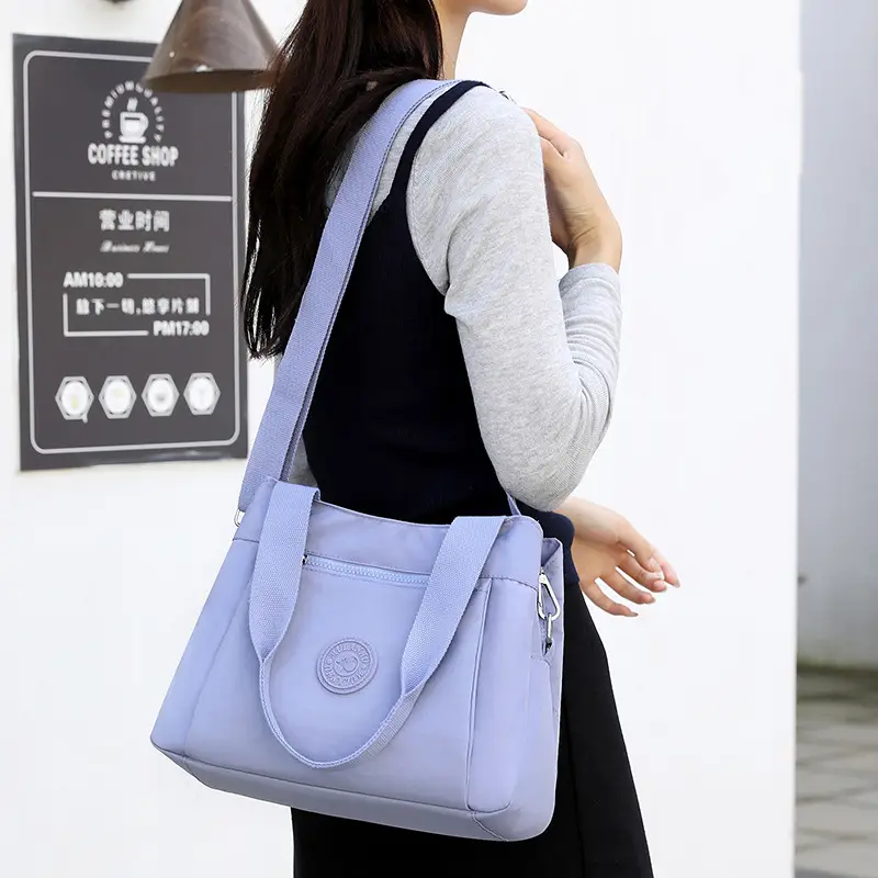 Women's Large Capacity Crossbody Bag Textured Nylon Light Grey - Image 12