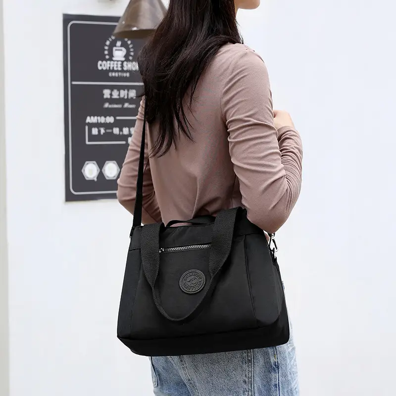 Women's Large Capacity Crossbody Bag Textured Nylon Light Grey - Image 13