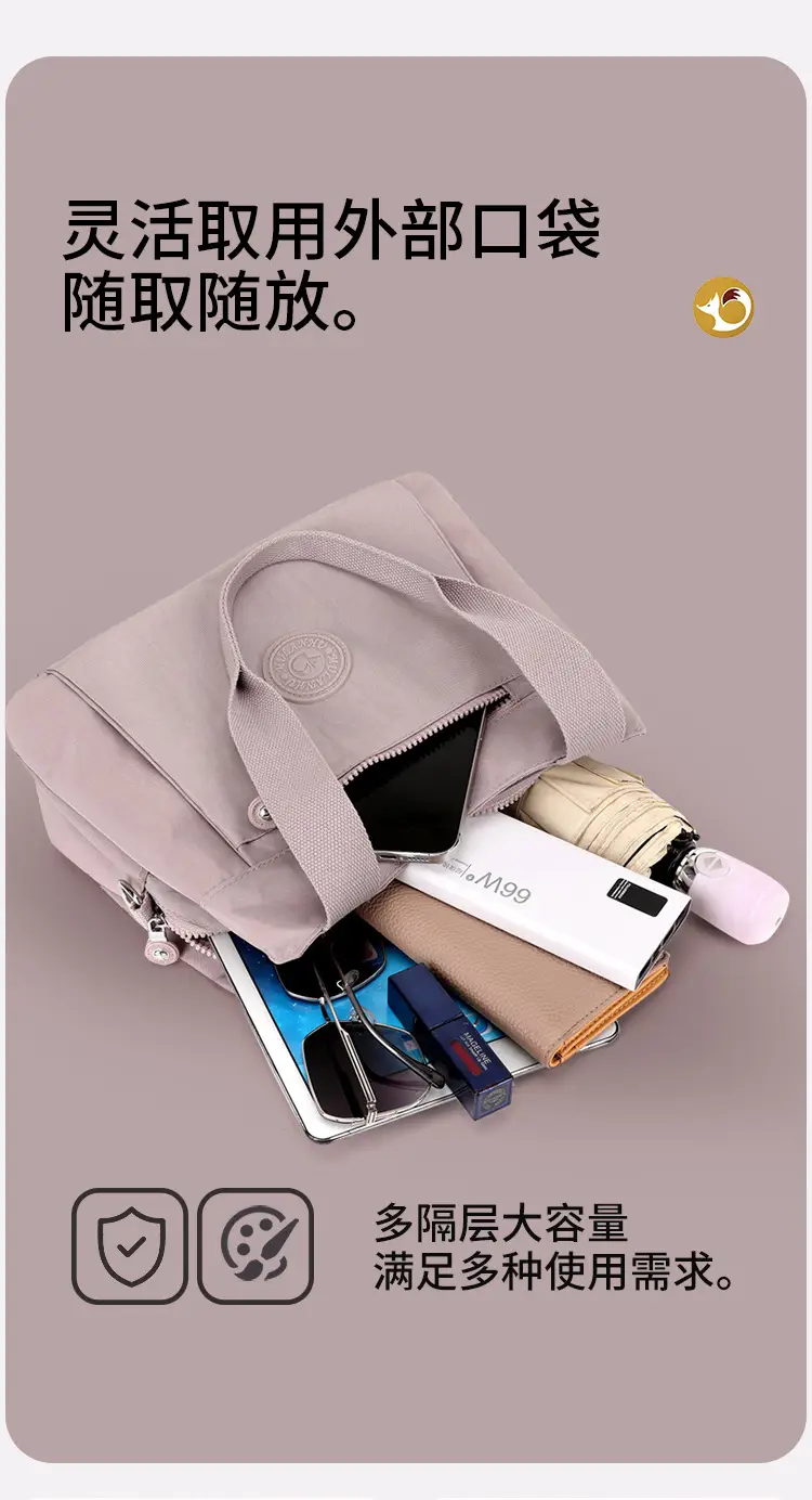 Women's Large Capacity Crossbody Bag Textured Nylon Light Grey — feature 12
