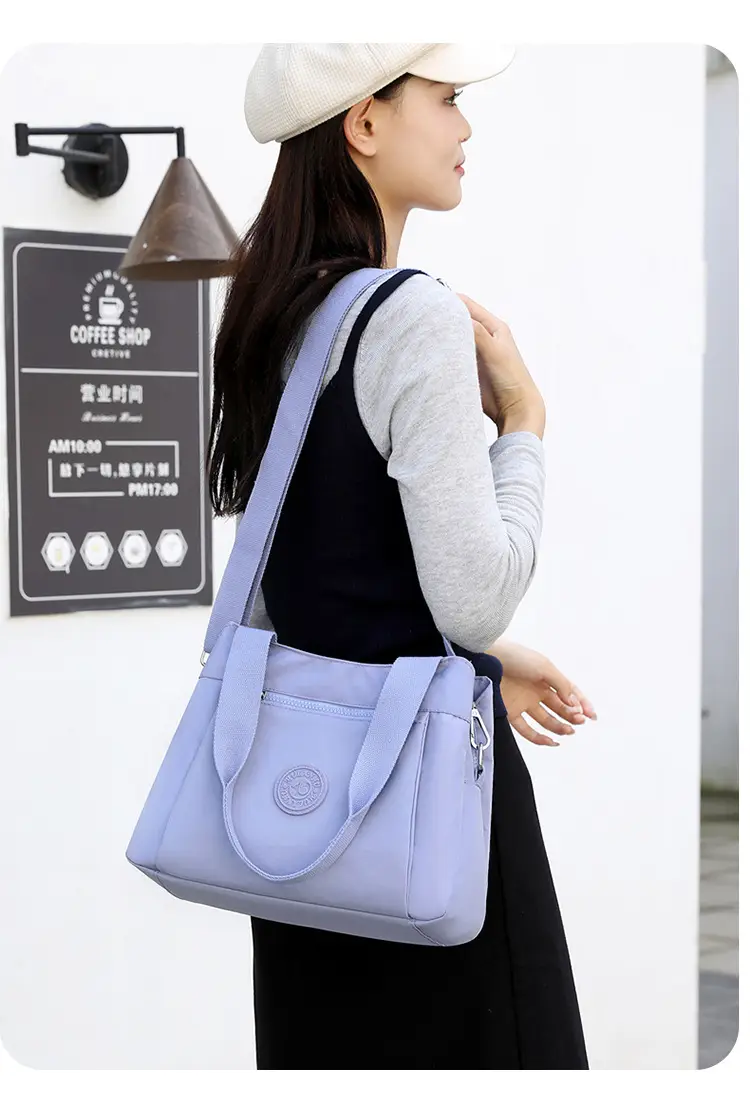 Women's Large Capacity Crossbody Bag Textured Nylon Light Grey — feature 19