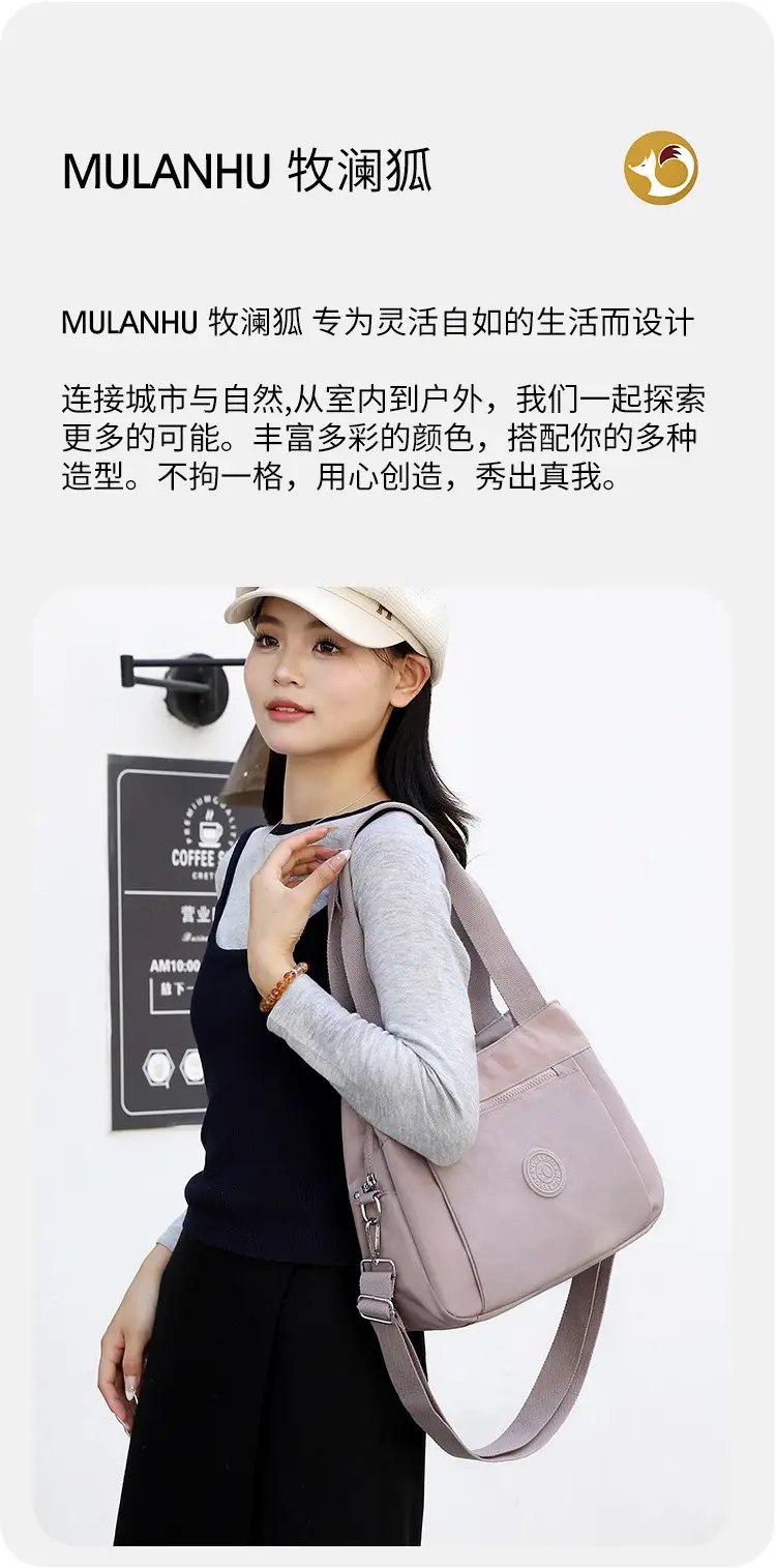 Women's Large Capacity Crossbody Bag Textured Nylon Light Grey — feature 2