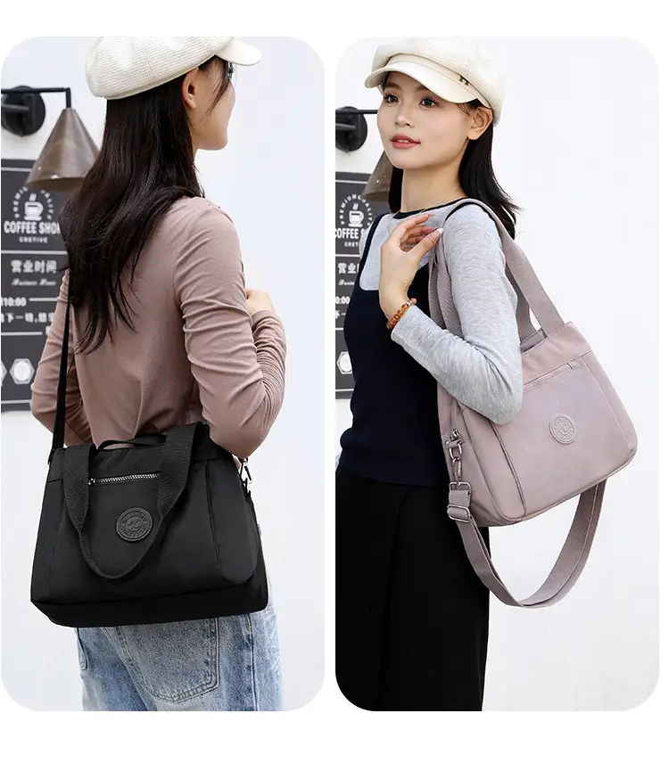 Women's Large Capacity Crossbody Bag Textured Nylon Light Grey — feature 20