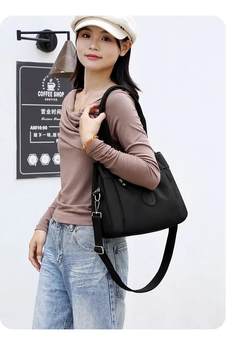 Women's Large Capacity Crossbody Bag Textured Nylon Light Grey — feature 22