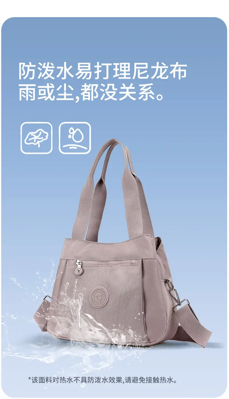 Women's Large Capacity Crossbody Bag Textured Nylon Light Grey — feature 4