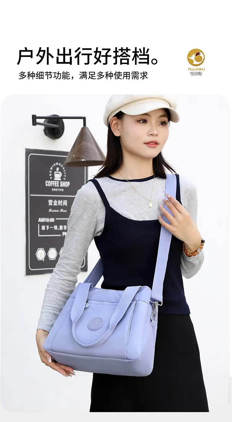 Women's Large Capacity Crossbody Bag Textured Nylon Light Grey — feature 7