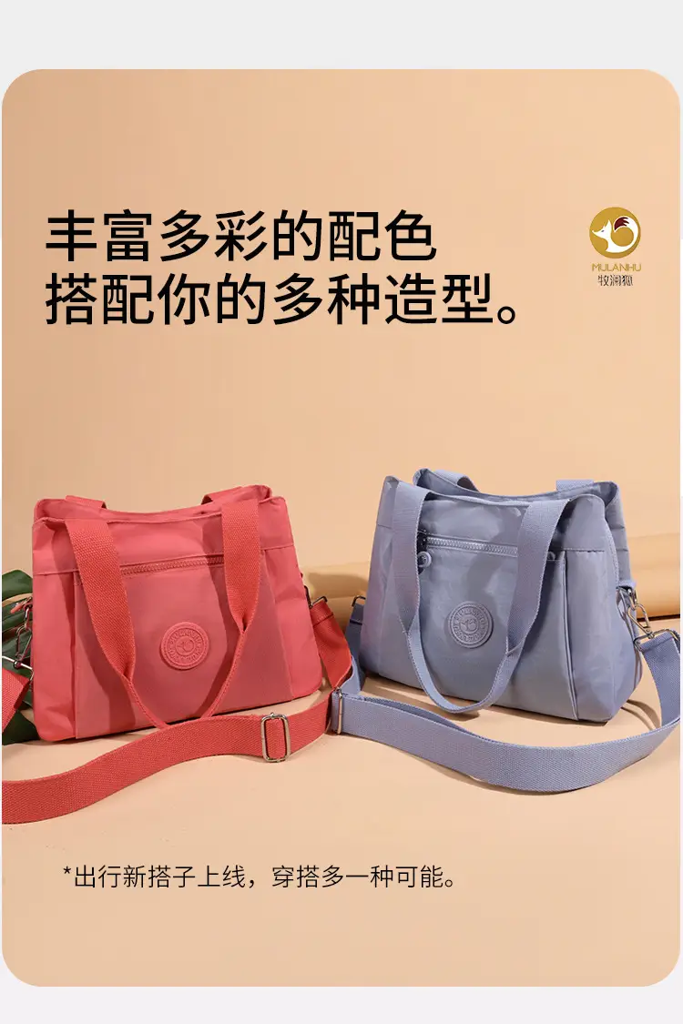 Women's Large Capacity Crossbody Bag Textured Nylon Light Grey — feature 9